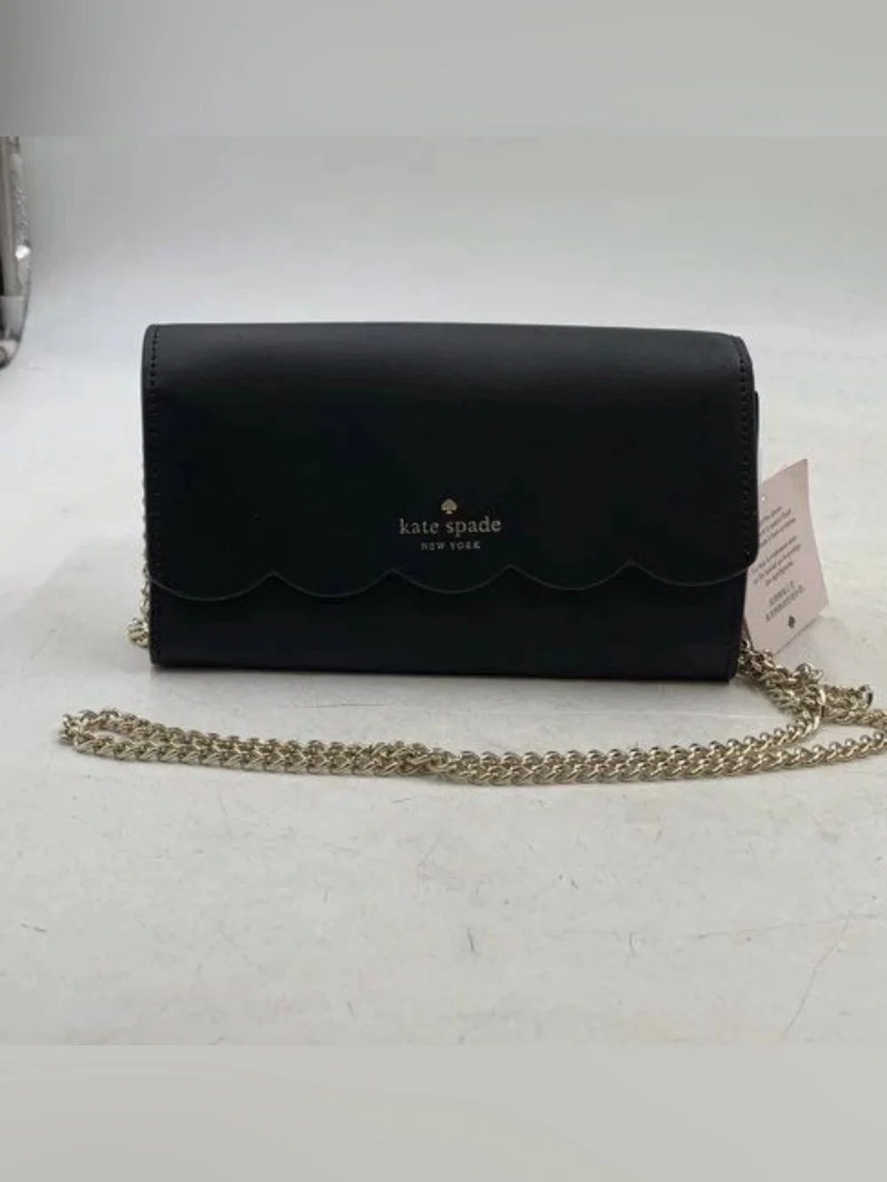 kate spade Black Scalloped Leather Crossbody with Gold Chain